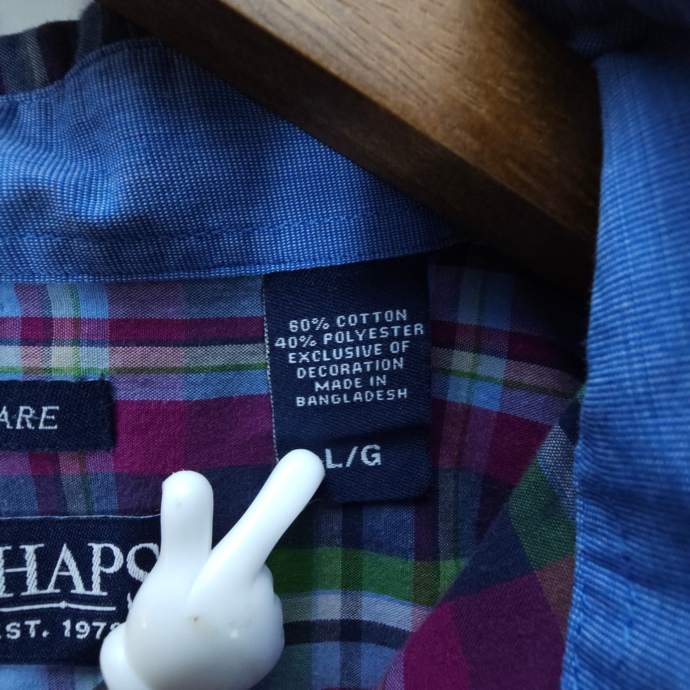 Chaps Plaid Shirt Mens Large Purple Green Skate Streetwear Button Down Easy Care - Picture 4 of 7